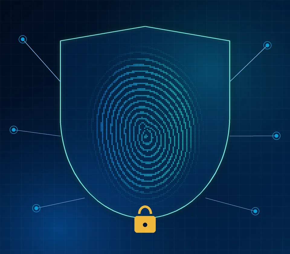 Illustration of a fingerprint protected inside a secure shield