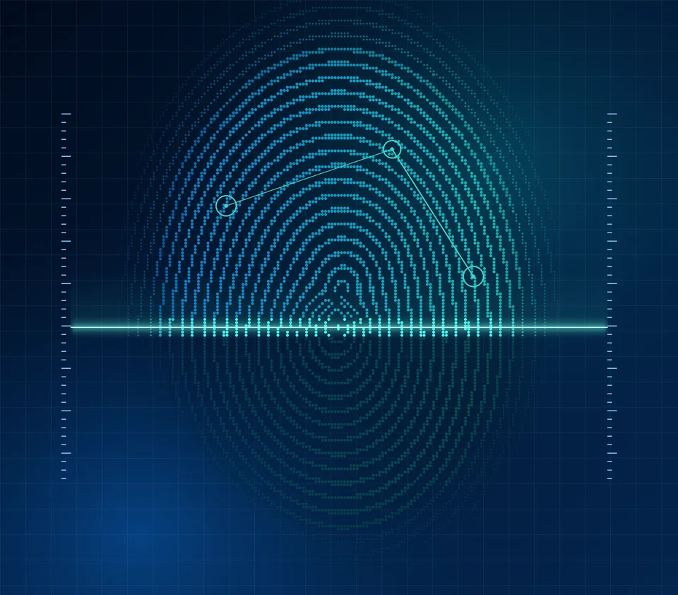Illustration of a digital fingerprint being captured by a Live Scan beam